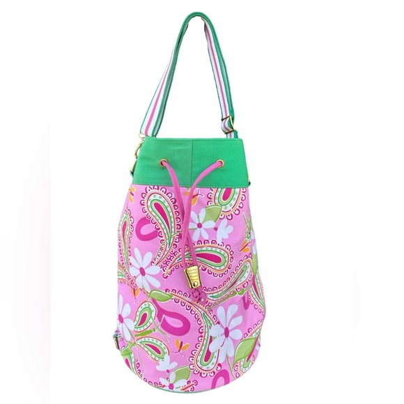 Lilly Pulitzer Handbags - Lilly Pulitzer Del Ray Duffel Barrel Bucket Canvas Tote EUC Vintage